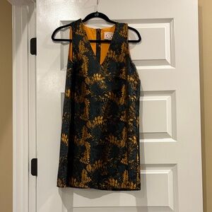 Buru Sleeveless Green, Black & Gold Floral Shift Dress